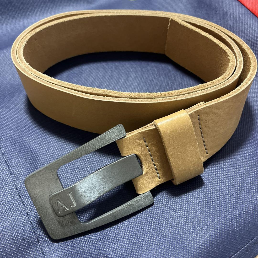 Armani Jeans AJ Logo Beige Leather Belt 43.7x1.6 Buckle