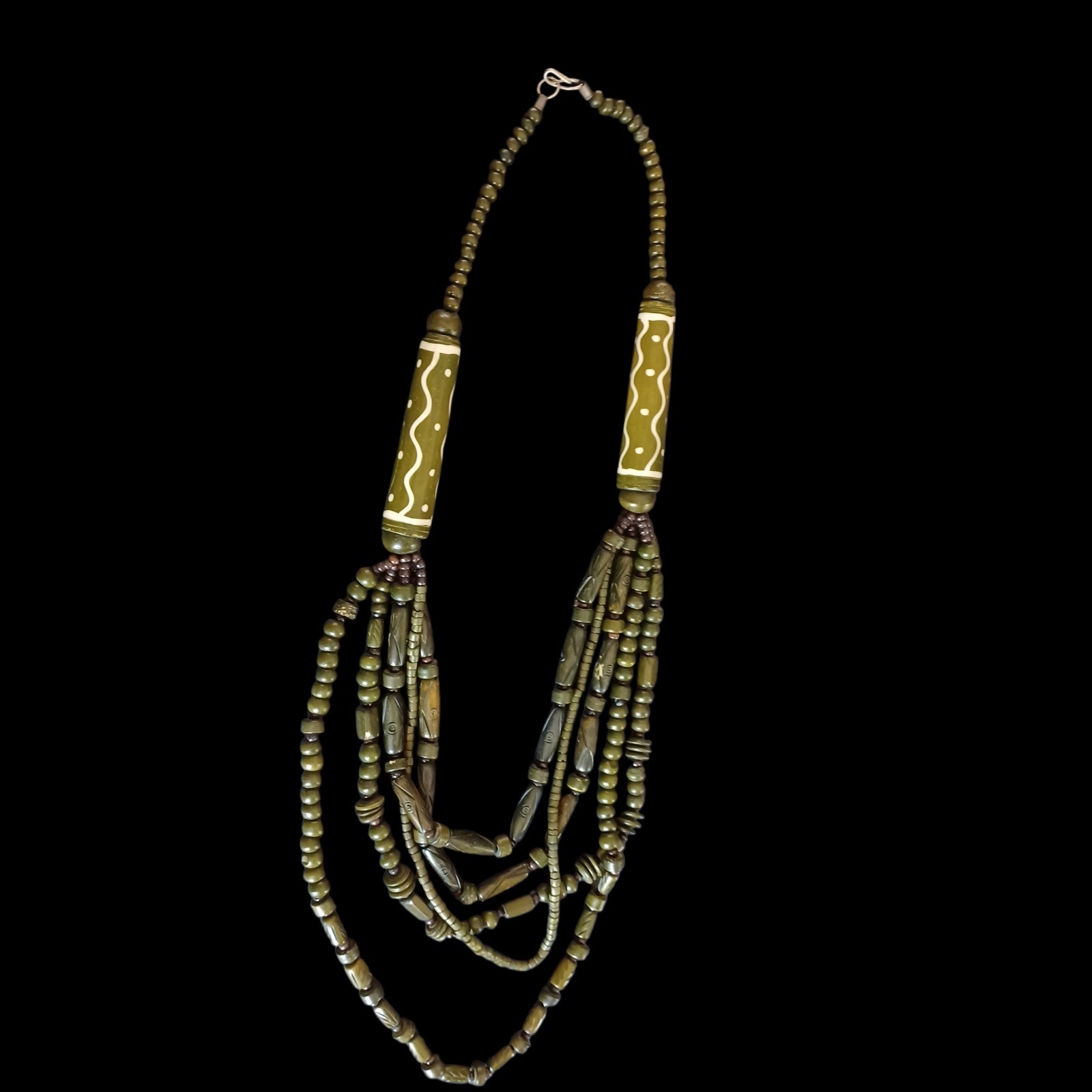 Green Bone Multi Strand Statement Vintage Necklac… - image 5