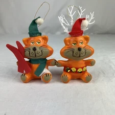 Vintage Russ Berrie Co Christmas Ornaments 1983 Orange Cats