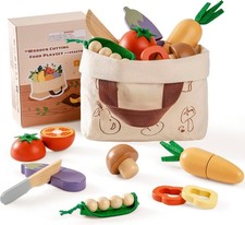 Robud Wooden Cutting Food Playset - Montessori Pretend Kitchen Toys for Toddler