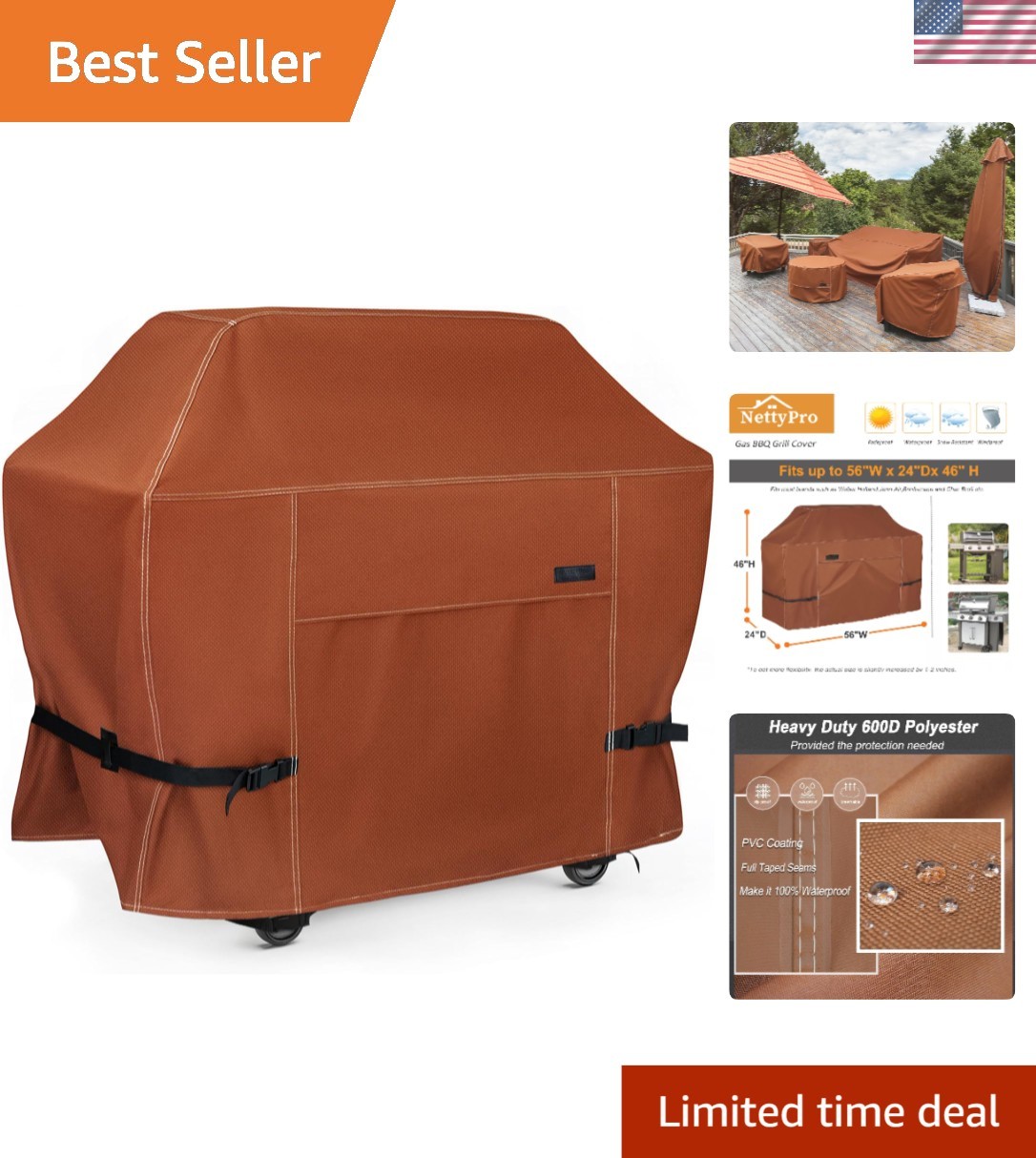 NettyPro Heavy Duty Grillabdeckung 32 Zoll – Wasserdicht, UV-beständig, Für Kleine Grills