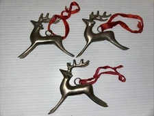 VTG  MCM SOLID STEEL Silver REINDEER CHRISTMAS ORNAMENT 4" LOT OF 3