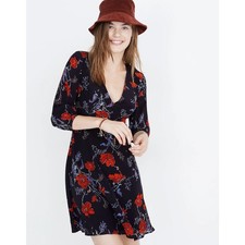 Madewell Silk Floral Fit & Flare V Neck Long Sleeve Dress Size 8