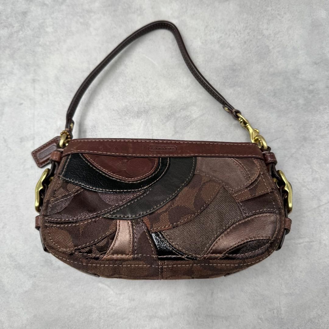 Coach Pouch Bag Patchwork Brown Leather Women Use… - image 2