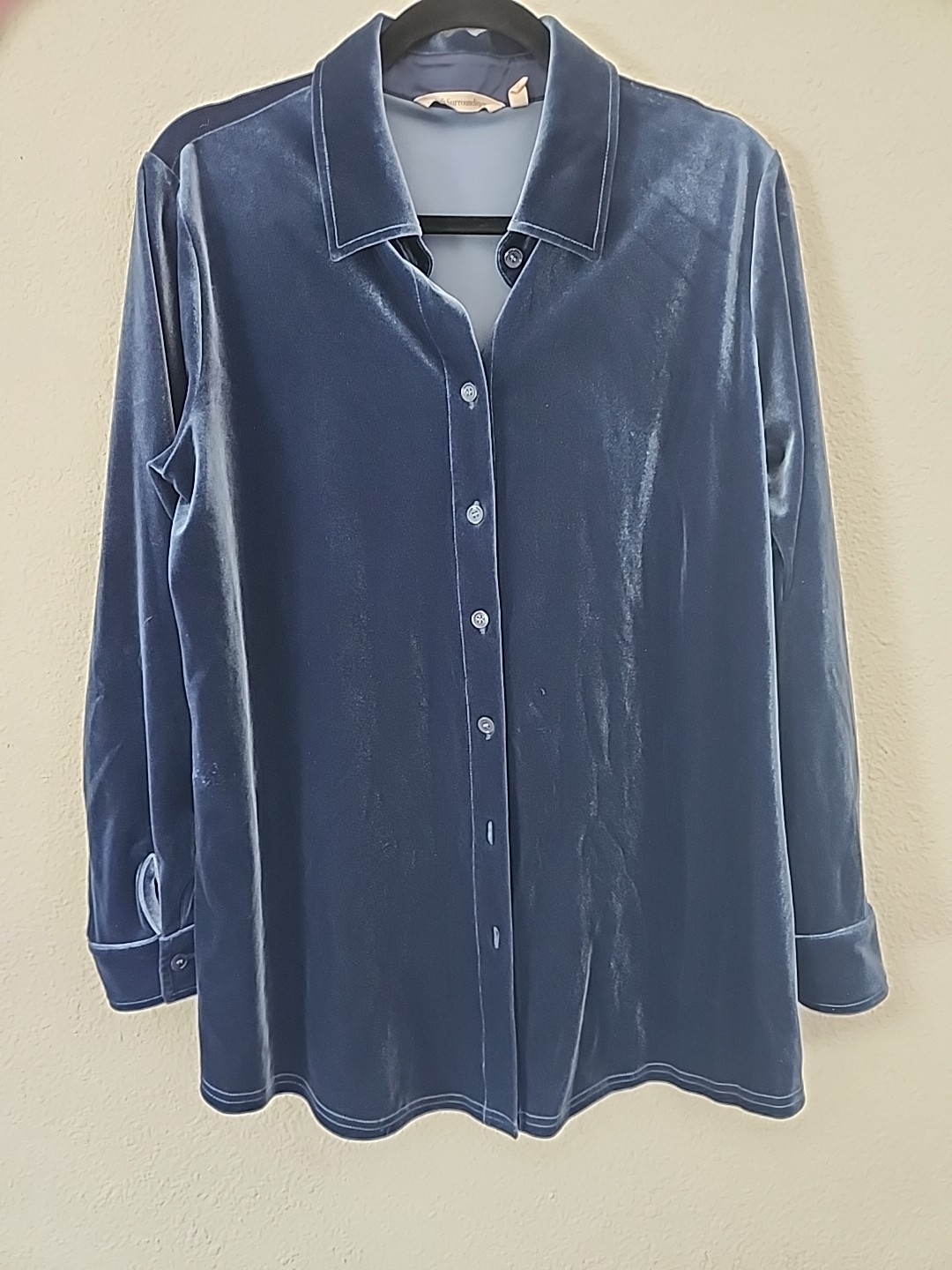 Soft Surroundings Navy Blue Women's Velvet Boyfriend Tunic Shirt Sz M