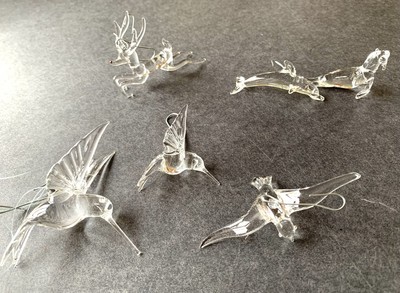 Lot Of Six Glass Crystal Figurines Animals Birds Dolphin Walrus Rudolph