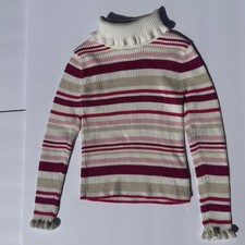 Tommy Bahama Girls' Striped Cream/Pink Sparkle Sweater Collar Size 5/6