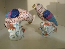 HEREND - SET OF TWO FISHNET PARROT FIGURINES...HUNGARY