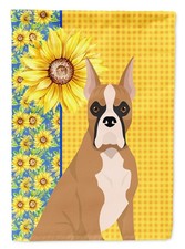 Caroline's Treasures Summer Sunflowers Fawn Boxer House Flag WDK5345CHF