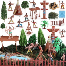 44 PCS Native American Indians Figures Toys Set, Plastic Figurine Toys Includ...