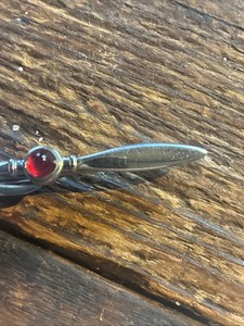 Vintage 70s Airplane Propeller Tie Clip Pin Bar By Hickok Silver Tone & Ruby Cab