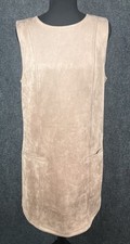 A New Day Dress Womens 10 Tan Faux Suede Sleeveless Shift Pockets Mini Casual