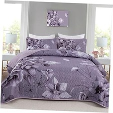 Floral Quilt Set Size Bedding Set 3 Pieces Boho Floral Quilt King Dark Purple