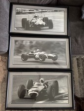 Museum Glass Framed Vintage Set of 3 F1 Prints 1960's Jack B, Denny H, Jackie S