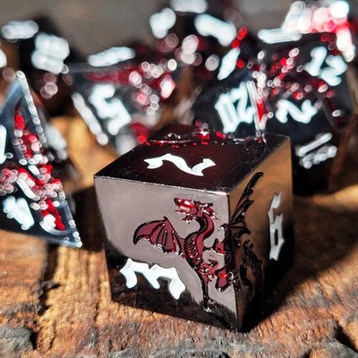    Dragon Attack Gunmetal Red | Metal DnD Dice Set | Dungeons &Dragons RPG
