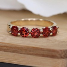 Natural Garnet Wedding Ring Silver Round Cut Garnet Half Eternity Band, Gift her