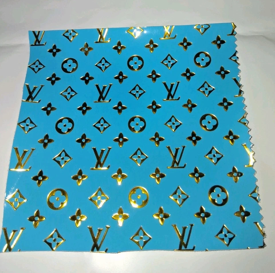 Embossed Gloss LV Gg Monogram Faux Fabric Designer Leather  Craft DIY Material - Image 2 of 3