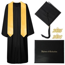 Black Graduation Gown and Cap Set with Matching Tassel and 2025 2026 Year Cha...
