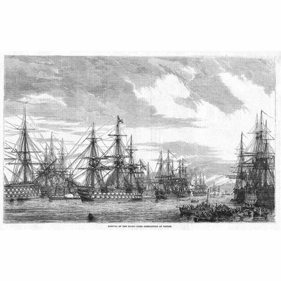 Schiff Ankunft des Großherzogs von Konstantin in Toulon - antiker Druck 1859