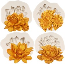 Rose Flower Silicone Mold Sunflower Peony Fondant Molds Set of 4