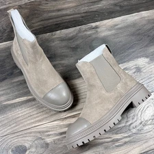 NIB Steve Madden Mayslie 8M Cap Toe Taupe Suede Chelsea Ankle Boots Booties 