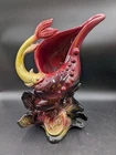 Vintage Hull Pottery Ebb Tide Pitcher Vase Fish Handle Red Yellow 14" Tall Chip