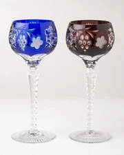 AJKA Marsala Cut to Clear Set of 2 Lead Crystal Wine Glass Hock Goblets 8 1/4" H