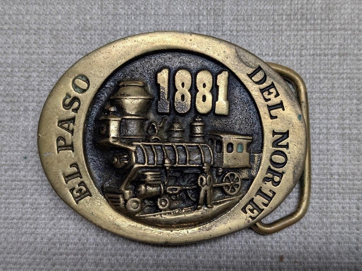 vintage EL PASO del NORTE belt buckle SOLID BRASS western  display picture 1