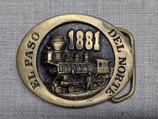 vintage EL PASO del NORTE belt buckle SOLID BRASS western 1881 train COWBOY