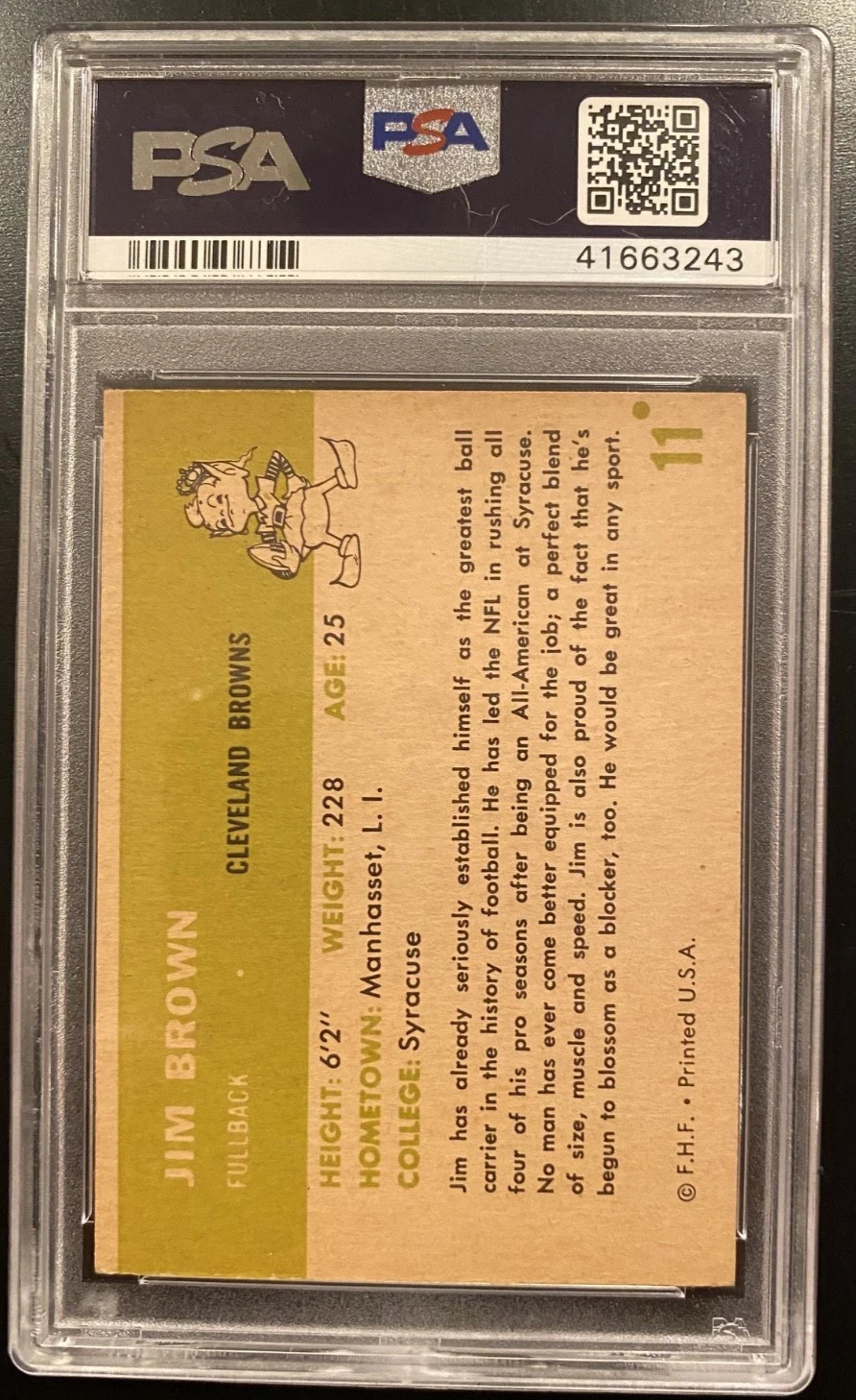 1961 FleerFootball Card #11 Jim Brown HOF Cleveland Brown PSA 5 EX view 3
