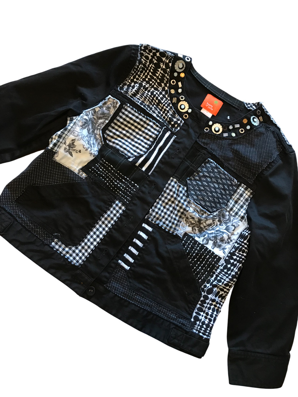Boho Patchwork Jacket: Upcycled Sashiko Black Whi… - image 12