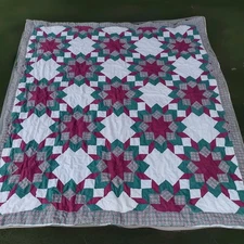 Vintage 1970s Handmade Lone Star Quilt – Americana Revival 92x82 In