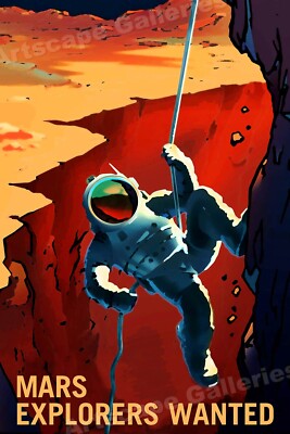  Mars Explorers Wanted  Astronaut Retro Outer Space Travel Poster - 24x36