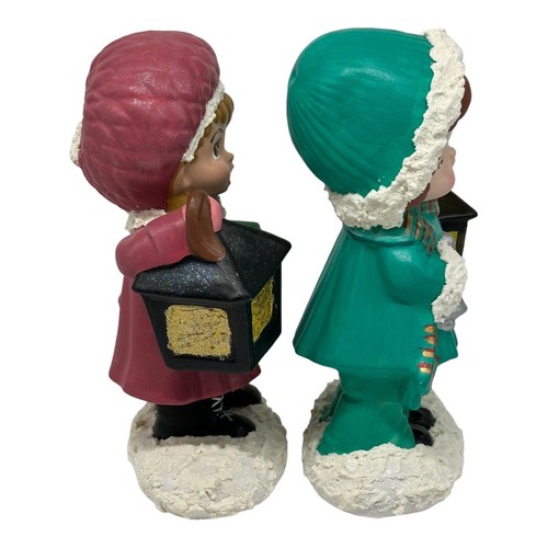 Pair Vintage Ceramic Christmas Carolers with Lanterns 9.5" Tall Boy Girl - Picture 9 of 13