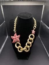 Vintage DUDU Signed Thick Chunky Starfish Statement Gold Tone Necklace