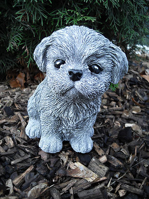 Steinfigur Hund Shih Tzu / Malteser   Frostfest Wetterfest Steinguss Deko Garten