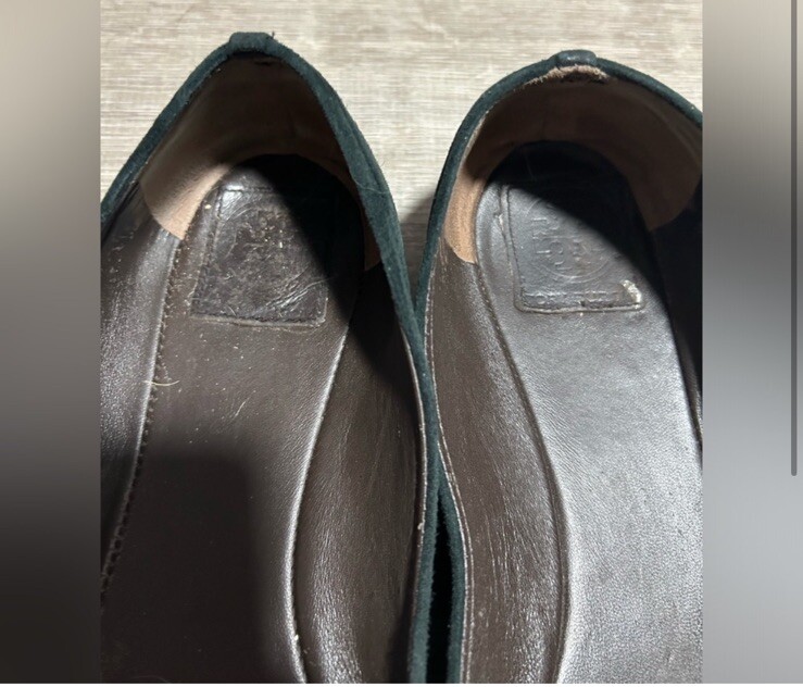 Tory Burch Forest Green Suede Python Cap Toe Flat… - image 2