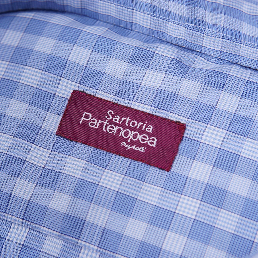 Новый с Ярлыками $375 SARTORIA PARTENOPEA небесно-голубой чек хлопковая рубашка 16 x 35 классический крой - Изображение 4 из 4