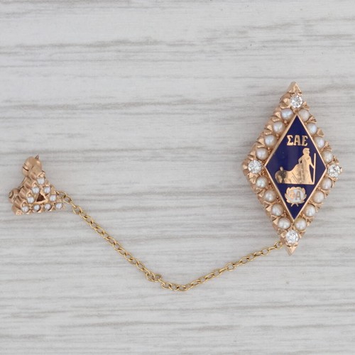 Sigma Alpha Epsilon Badge SAE Pearl 10k Gold Pearls Fraternity Pin Chapter Guard - Picture 2 of 6