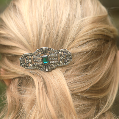 Peigne à Cheveux Style Art Déco Années 20 - Argenté, Strass Blanc, éventail, Neuf, Vintage