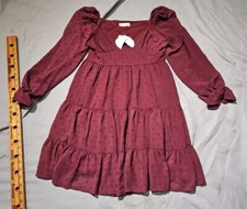 Altred State Dress Womens Medium Red Cranberry Maroon Swiss Dot Tiered Midi