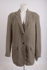 Zara Womens Linen Blend Straight Cut Blazer Jacket M Green Khaki 2464/926 NWT