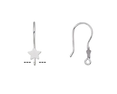 Ear Wire, 100 Silver Plated Stainless Steel 21mm Fishhook with Star & Open Loop 