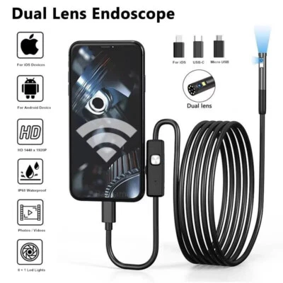 Dual Lens Endoscope Inspection Camera for iPhone 16/15/14/13/X Android Borescope