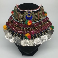 11.5"x5.75"Kuchi Choker Multi-Color Tribal Gypsy Bohemian Statement Coins,CK576