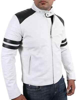 Stilvolle Biker Soft Wear Herren weiße Jacke handgefertigtes Leder echtes Lam...