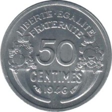 French 50 Centimes Coin | heavy type | KM894a | France | 1941
