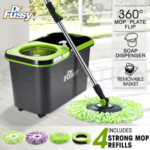 DR FUSSY Spin Mop Bucket System Microfiber Mop with Easy Wringer Bucket - Picture 1 of 12