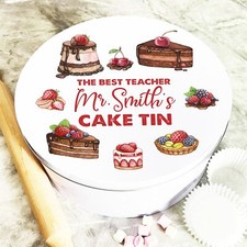 Round Delicious Pretty Bakes Best Teacher Personalised Cake Tin