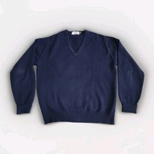 Saks Fifth Avenue 100 Lambswool Pure Wool Blue V-Neck Sweater Men's Size XL